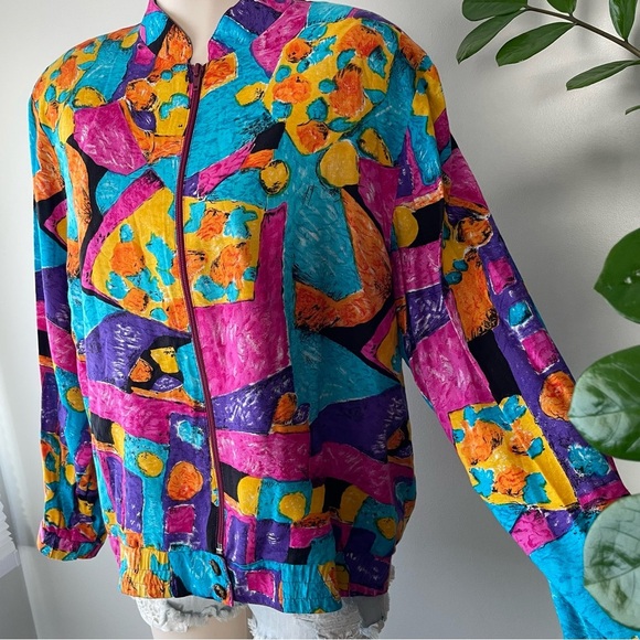 Vintage Farini Art Deco Funky Retro Zip Up Jacket Lightweight Neon 80s 90s - Picture 5 of 8